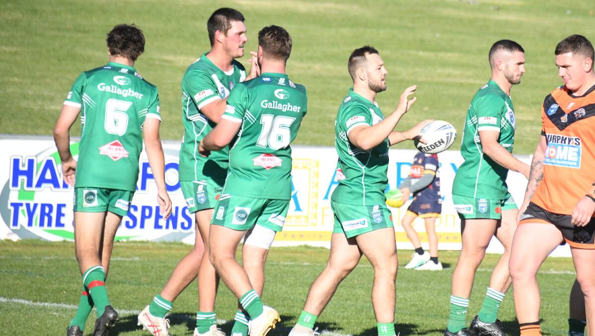 Dubbo CYMS celebrate a try during their win over Nyngan. Picture by Tom Barber