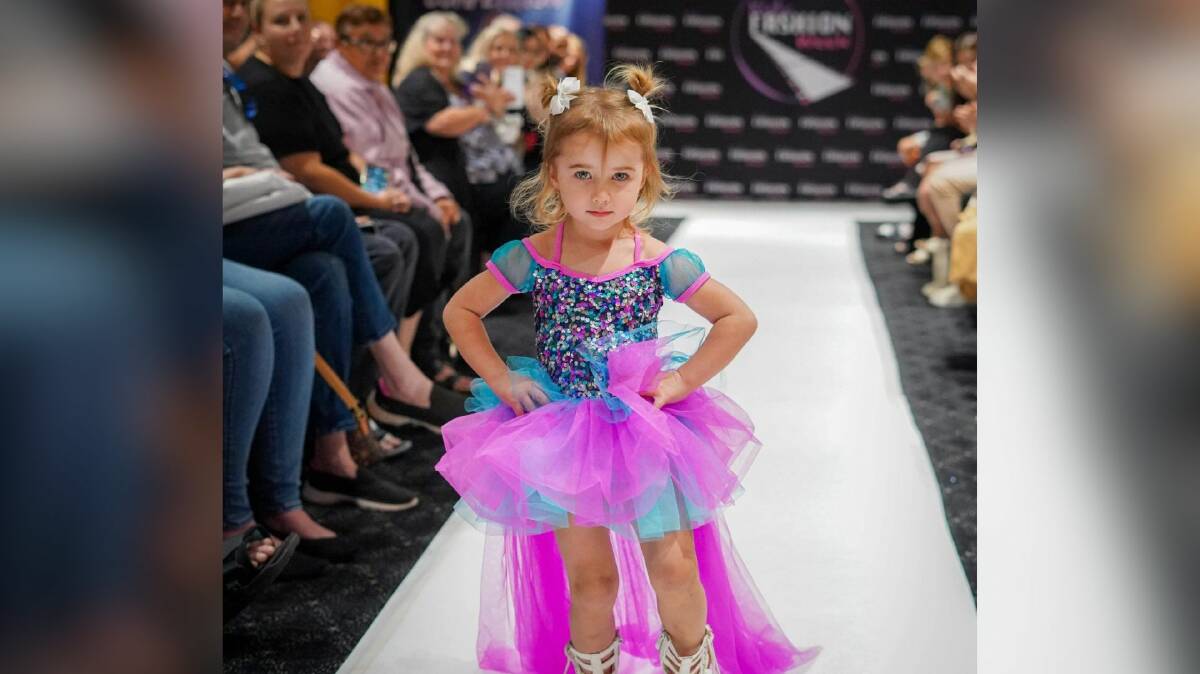 Paisley Sullivan at two-years-old walking at Sydney Kidz Fashion Week 2024. Picture supplied by Bonni Sullivan 