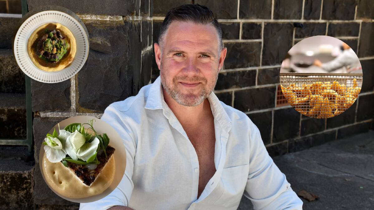 Richard Learmonth has shared the hottest places to eat this winter. The picture is of Richard with insets of food from Printhie, PFC Orange and Hey Rosey. Picture by Carla Freedman inset photos are supplied and Instagram. 