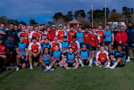 The Mudgee Dragons and NSW Blues together after training together on Saturday, July 13. Picture by NSW Rugby League