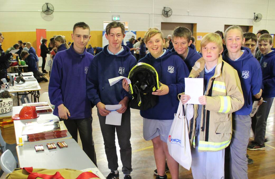 Gulgong High School students check out the Fire and Rescue NSW stand at the career expo.