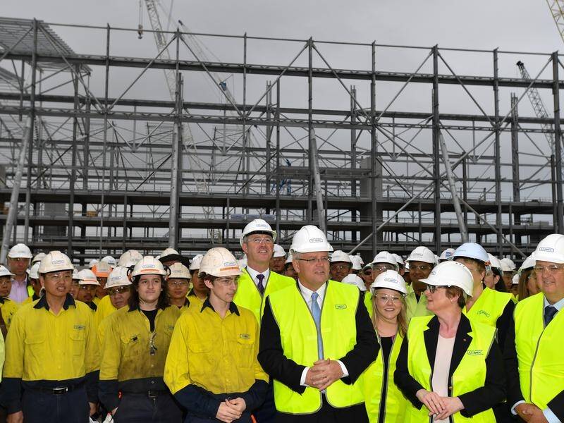 Prime Minister Scott Morrison visits the Civmec ship building facility in Henderson, south of Perth.