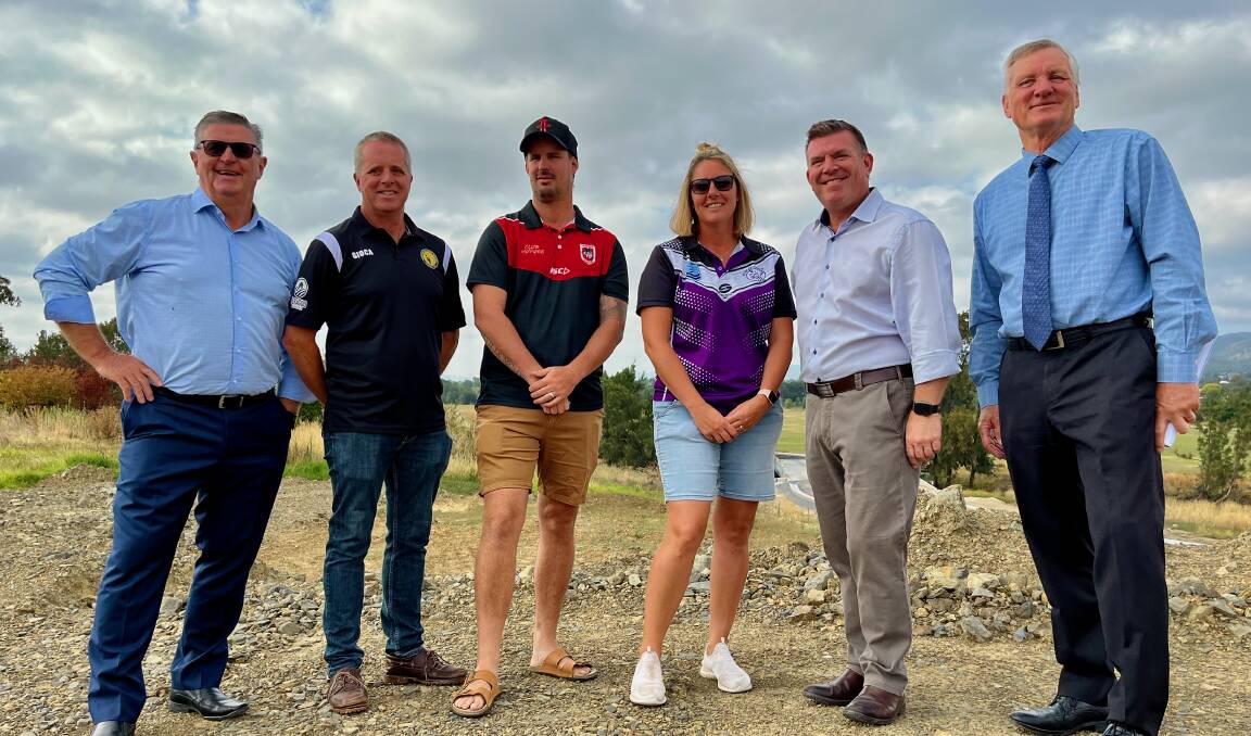 MAyor Des Kennedy, Ed George from the Mudgee Gulgong Wolves, Mudgee Dragons President Cameron McCall, Erin Perini from Mudgee Touch, Dugald Saunders MP, Brad Cam General Manager Mid-Western Regional Council. Photo: Benjamin Palmer