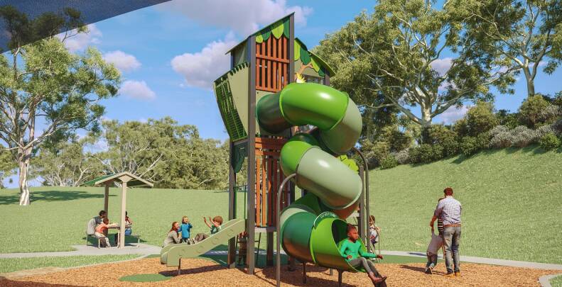 A rendering of the playground being installed at Rotary Park. Picture by Moduplay