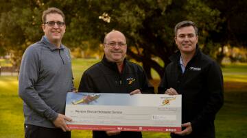 The Westpac Rescue Helicopter Service was one of the beneficiaries of funding from the Moolarben Coal Celebrity Golf Classic. From left to right: Peter Mayson, Richard Jones and Trent Cini. Picture supplied