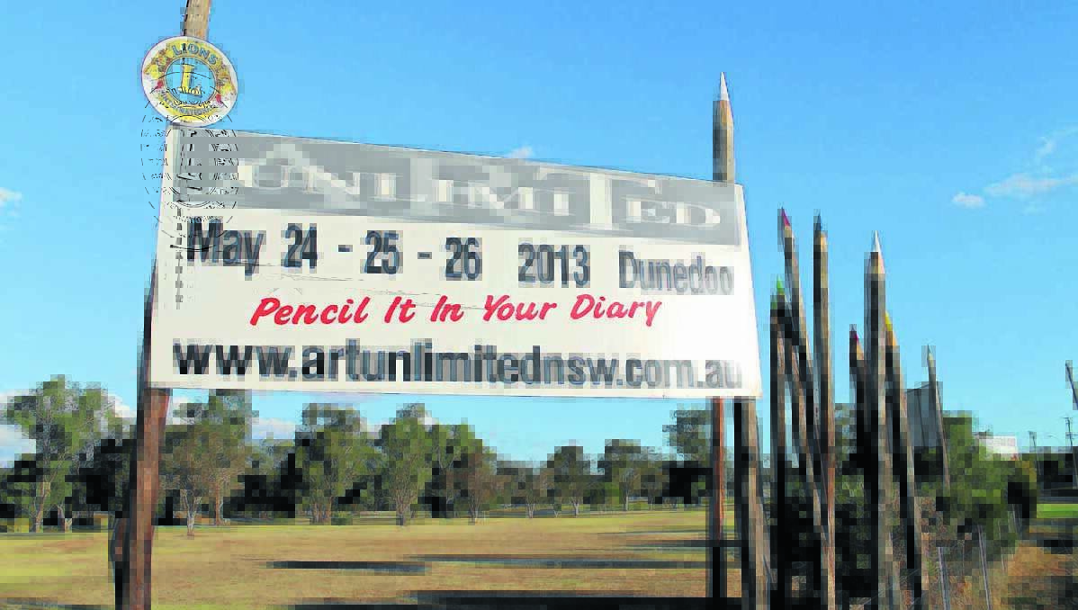 The giant pencils built to promote Dunedoo’s Art Unlimited competition have now found a permanent home at the town’s entrance. 
