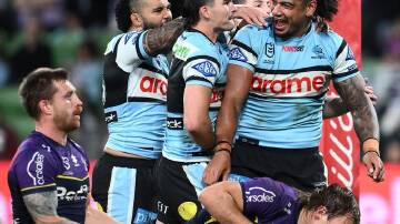 The Sharks have snapped a losing streak in Melbourne in a top-of-the-ladder NRL battle. (Joel Carrett/AAP PHOTOS)