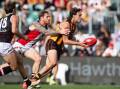 Hawthorn's Jack Scrimshaw has been banned for one game for a dangerous tackle against St Kilda. (Linda Higginson/AAP PHOTOS)